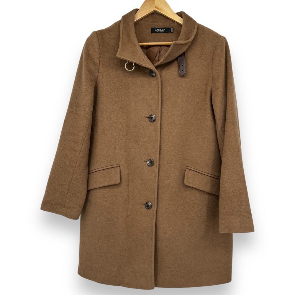 Lauren Ralph Lauren Tab Front Wool Blend Coat New Vicuna Brown Women's 8 Soft - Picture 4 of 14